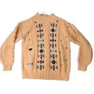 Vintage Evian Womens Cottagecore Knit Crochet Sweater Small Butter Yellow